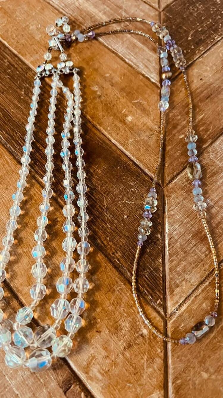 Vintage Double Strand & Single Strand Aurora Borealis Crystal Necklaces